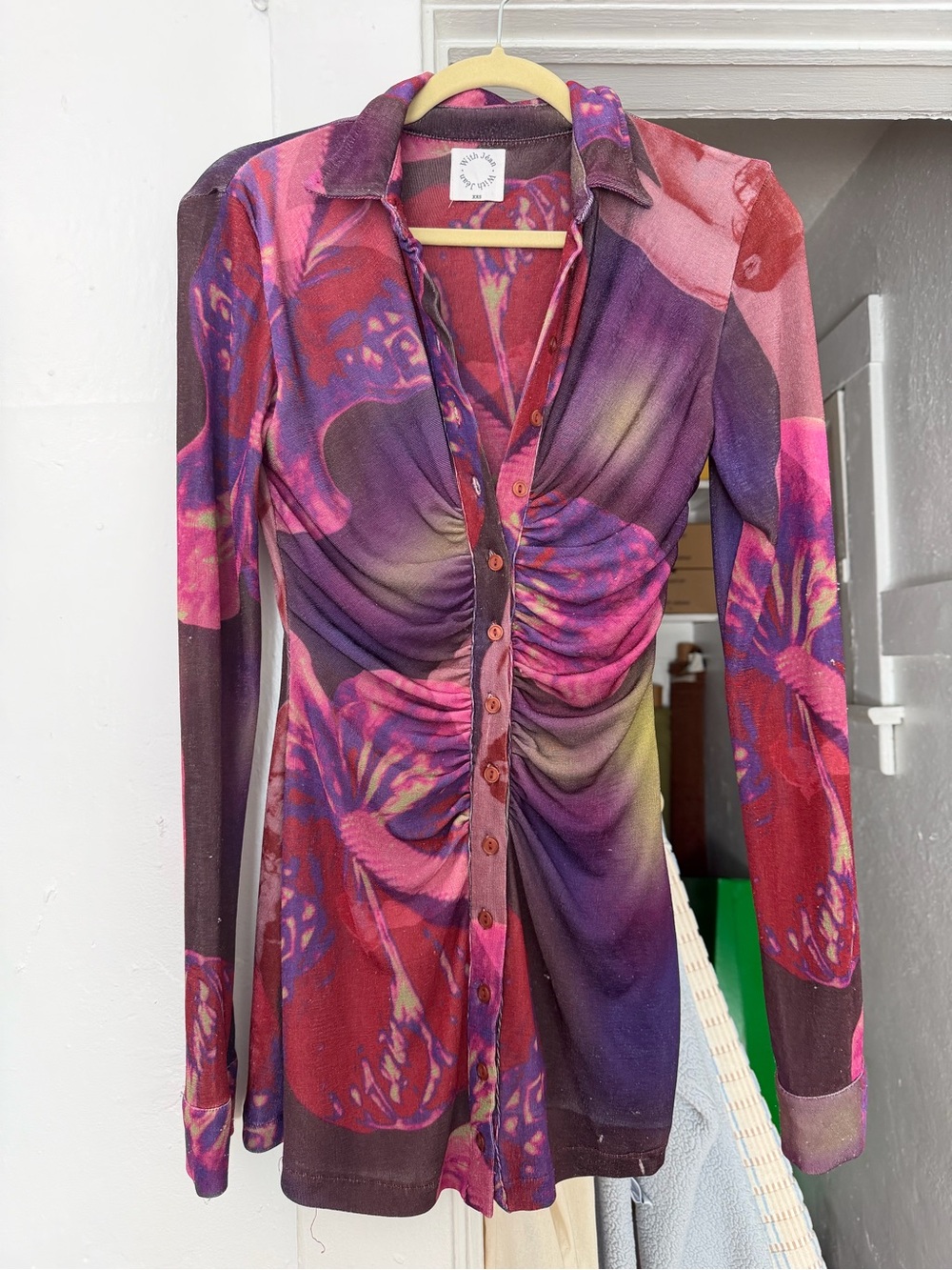 With Jean Iconic button down Dress in Purple-Pink Floral